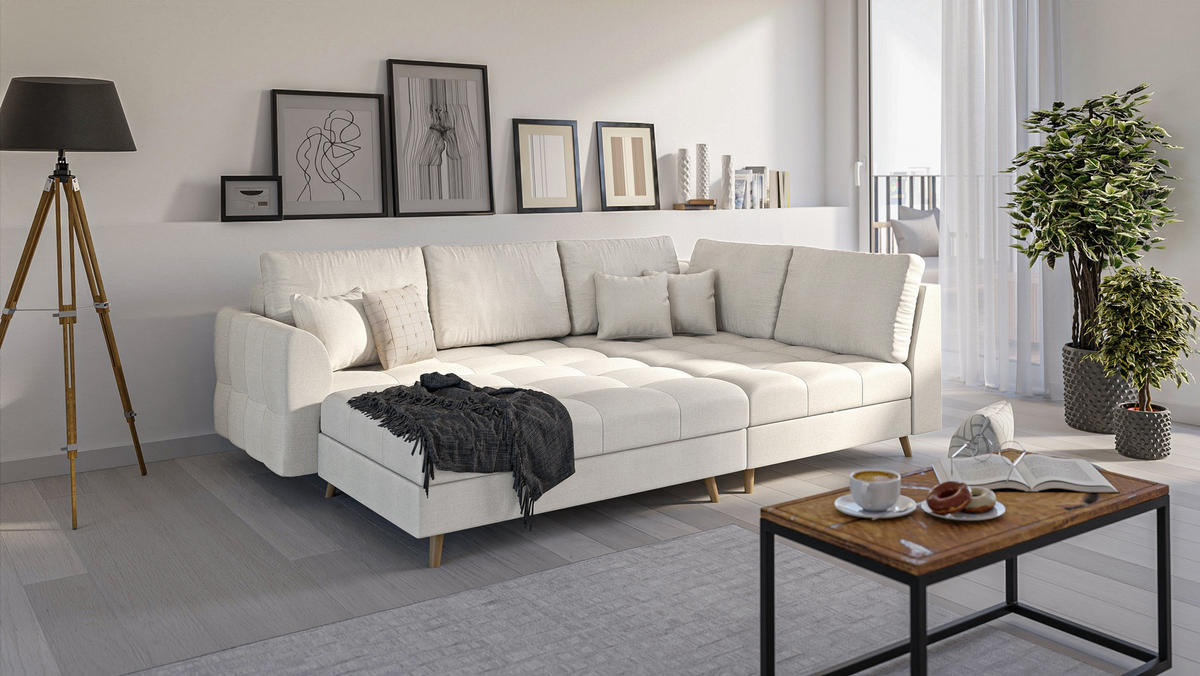 HOCKER Lorine Mikrofaser Ecru - Ecru, Textil (118/40/73cm) - S-Style Möbel