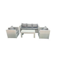 GARTENSET mit 3-SITZER SOFA,COUCHTISCH Polyrattan Hellgrau-Mix 5-Sitzer - Hellgrau/Grau, Glas/Kunststoff - Fimous