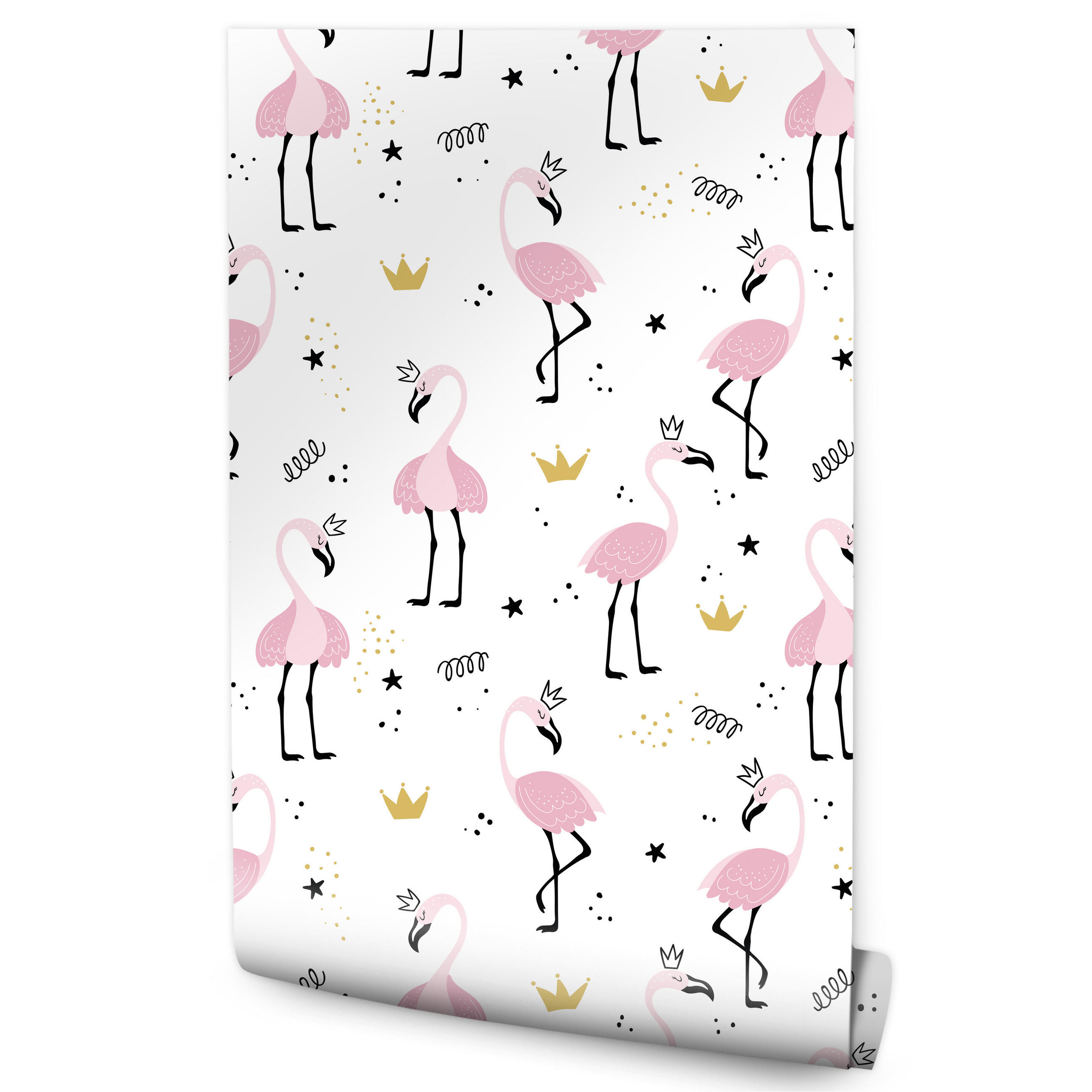 VLIESTAPETE Flamingos und Sterne – Rosa, Schwarz, Weiß – 50x1000 cm - Schwarz/Rosa, Papier (50/1000cm) - Muralo