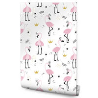 VLIESTAPETE Flamingos und Sterne – Rosa, Schwarz, Weiß – 50x1000 cm - Schwarz/Rosa, Papier (50/1000cm) - Muralo