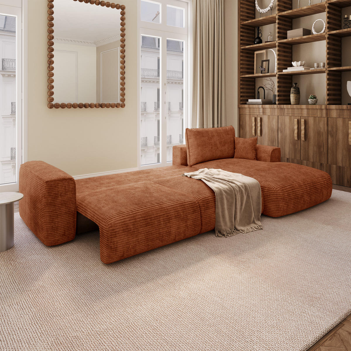 ECKSOFA rechtwinklig COMO Cord Terrakotta 297cm - Dunkelorange/Terracotta, Textil (297/167cm) - Premium Interiors