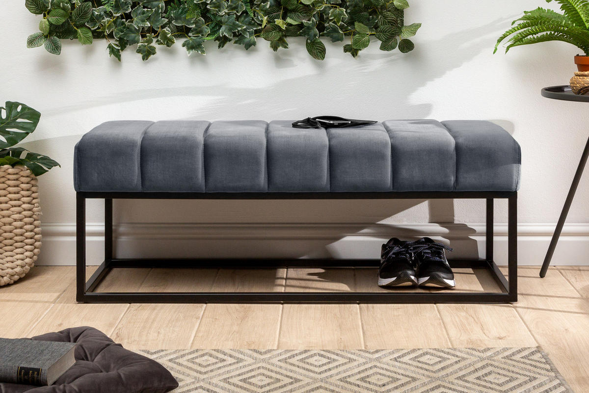 SITZBANK PETIT BEAUTÉ Samt Silbergrau 110 cm - Schwarz/Grau, Textil/Metall (108/40/40cm) - riess-ambiente