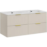 DOPPELWASCHTISCH Niva hängend geriffelt in Kaschmir Matt 121/59/46 cm - Kaschmir/Beige, Holzwerkstoff/Kunststoff (121/58.5/46cm) - WFL GROUP