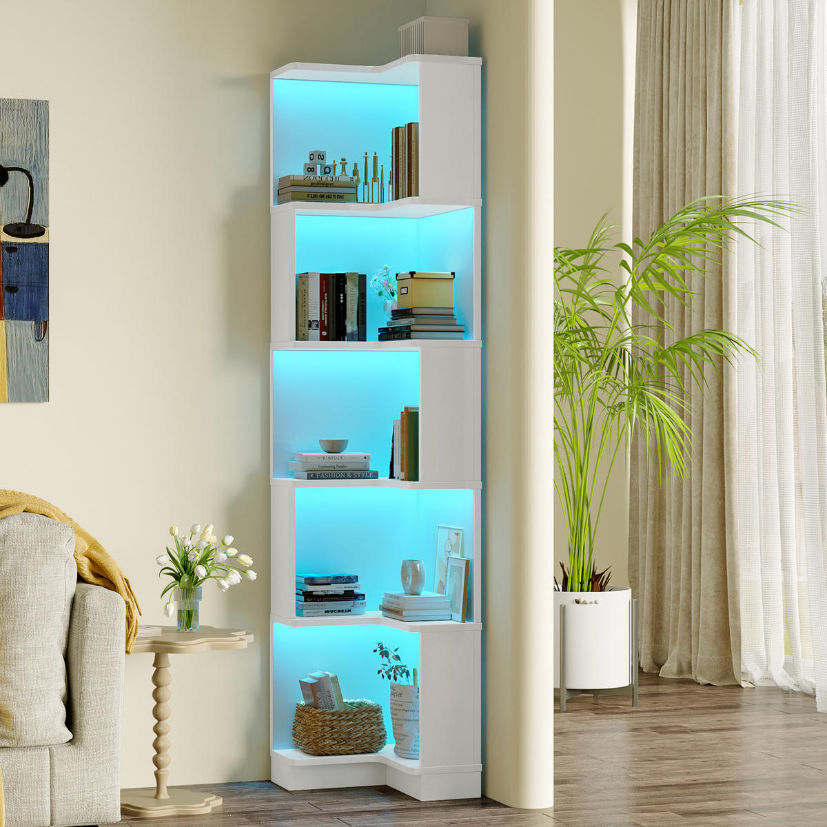 BÜCHERREGAL in Weiß mit LED für Arbeitszimmer und Büro, B63.5/T45/H175 cm - Weiß, Holzwerkstoff (63.5/175/45cm) - STILVORA