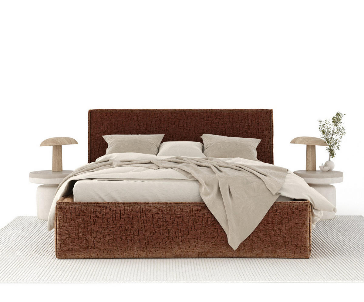 POLSTERBETT Lounge Dunkelorange 200/200 cm im Chenille-Stoff - Dunkelorange/Naturfarben, Holz/Holzwerkstoff (200/200cm) - Maison de Reve
