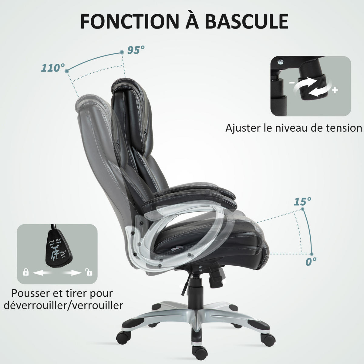 CHEFSESSEL DE-11738 66/75,5/115,5-124,5 cm Schwarz - Schwarz, Metall (75.5/124.5/66cm) - ComfortXL