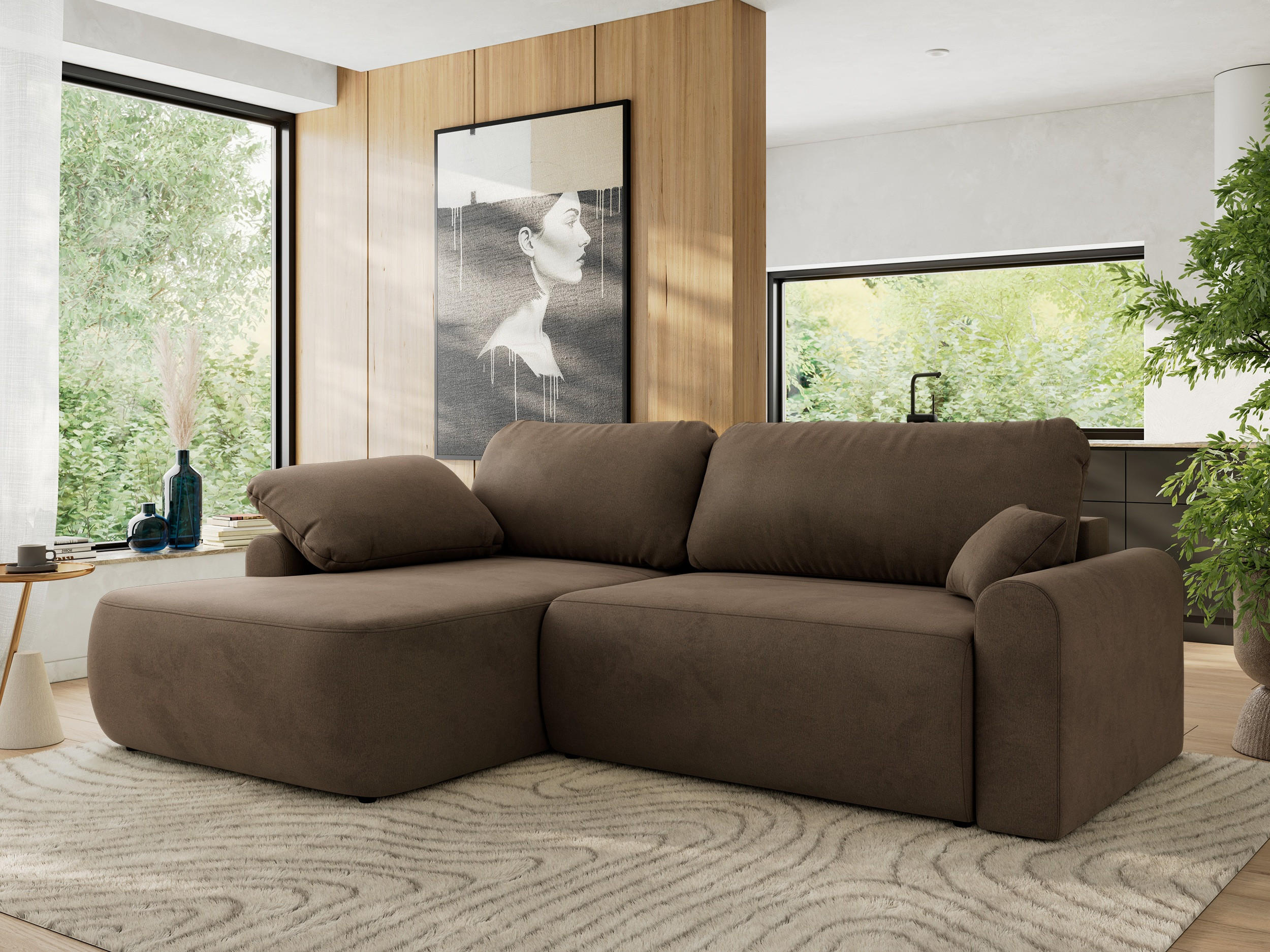 ECKSCHLAFSOFA CUBO L Braun Velvet - links - Schwarz/Braun, Kunststoff/Textil (273/187cm) - MKS