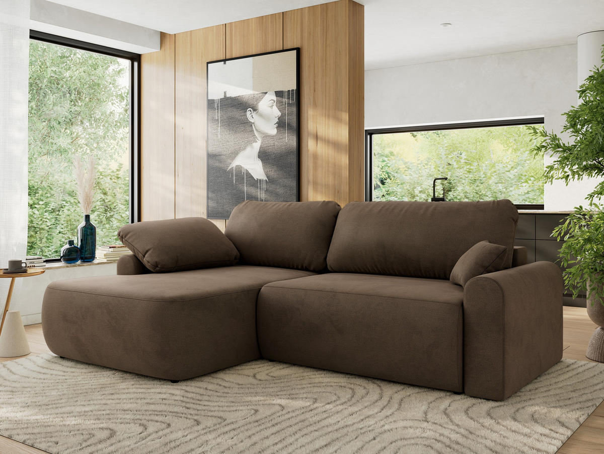 ECKSCHLAFSOFA CUBO L Braun Velvet - links - Schwarz/Braun, Kunststoff/Textil (273/187cm) - MKS