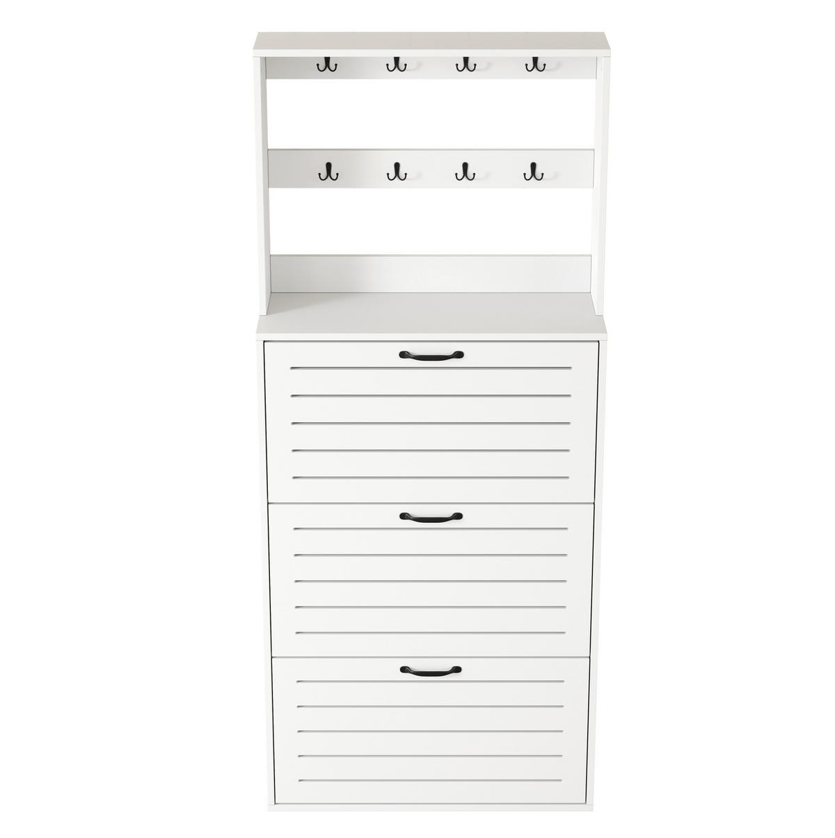 SCHUHSCHRANK 70/25/165 cm in Weiß mit 8 Haken und 3 Schuhregalen - Weiß, Holzwerkstoff (70/163/25cm) - Flora Grace