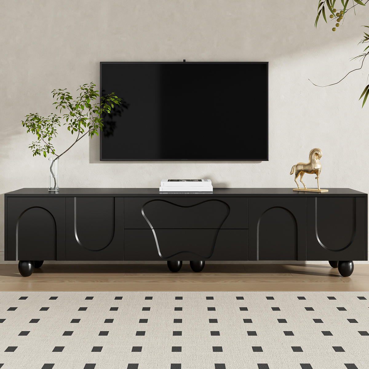 TV-SCHRANK in Schwarz mit Holzbeinen 180/40/42 cm - Schwarz, Holzwerkstoff (180/42/40cm) - Redom