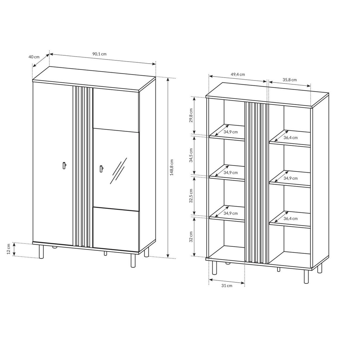 VITRINE in Anthrazit, Eiche Artisan - Anthrazit, Holzwerkstoff (90.1/148.8/40cm) - MASSENO