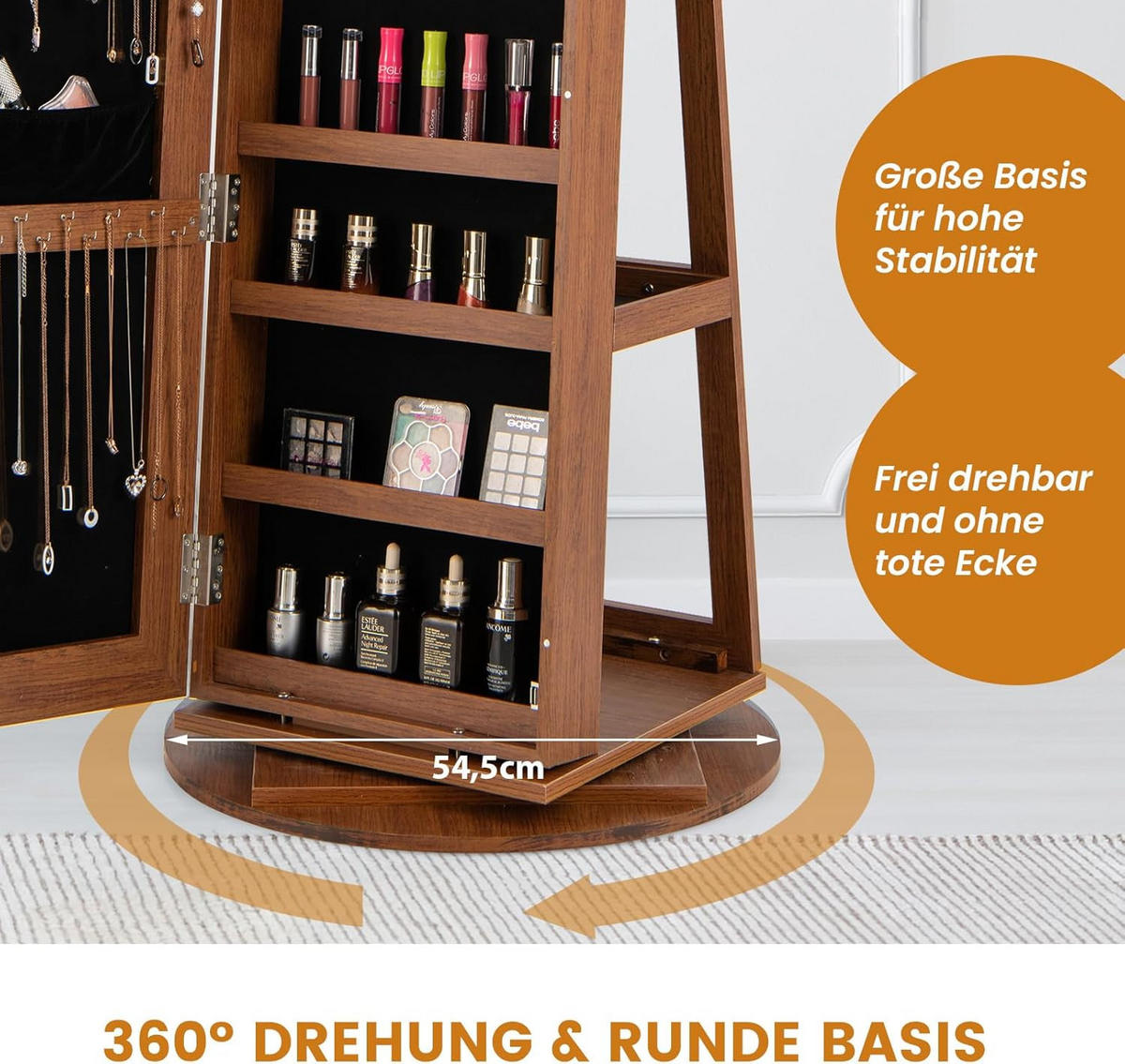 SCHMUCKSCHRANK Braun - Braun, Holz (55/161/55cm) - COSTWAY