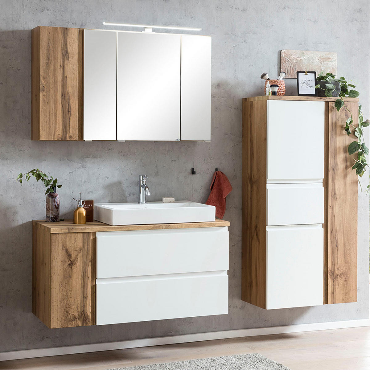 BADMÖBEL-SET 3-TLG. Vasto-03 - Weiß, Holzwerkstoff (185/200/47cm) - Lomado