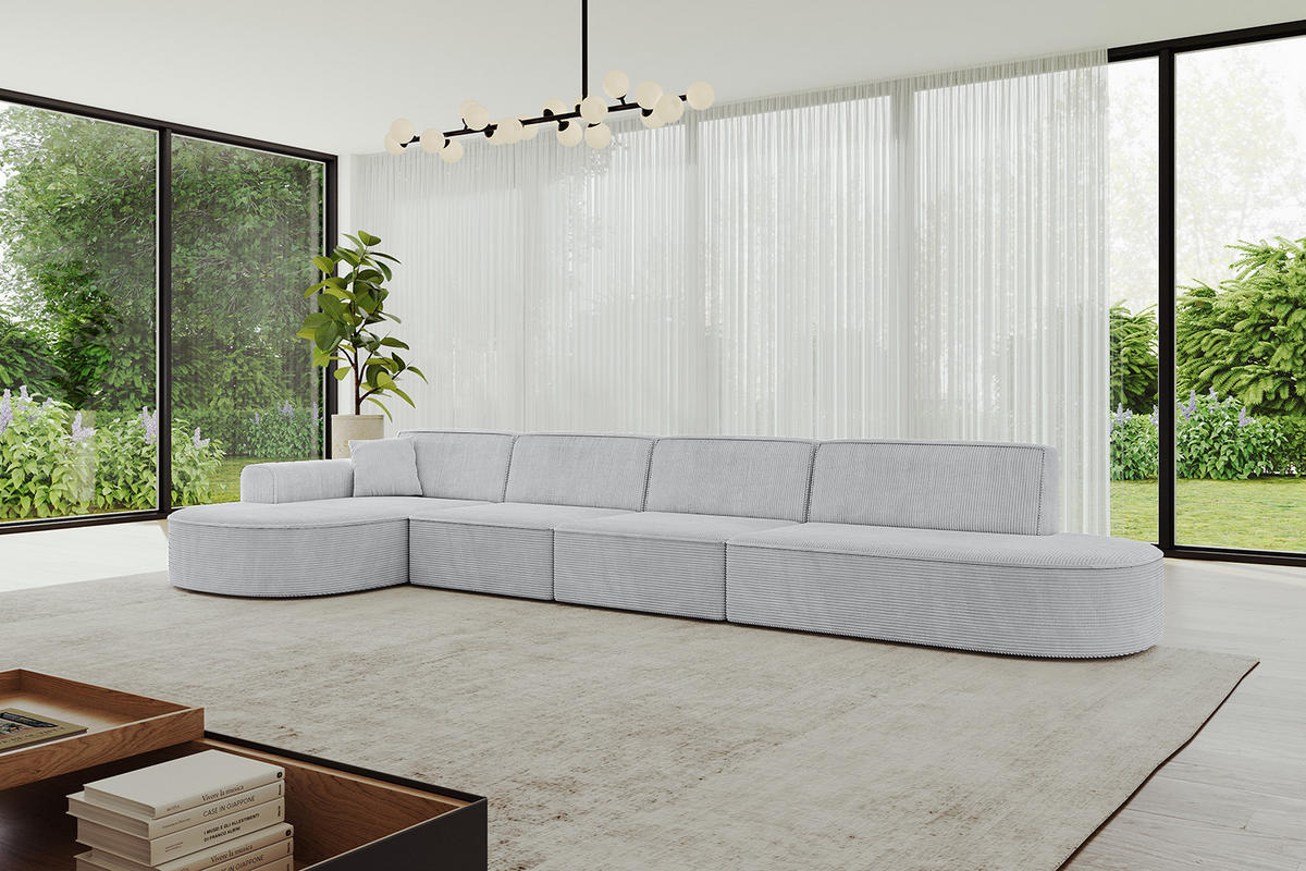 ECKSOFA Ottomane Links MARI-L3 - 402x163x73,5 cm Grau Cord - Schwarz/Grau, Holzwerkstoff/Kunststoff (165/406cm) - ALTDECOR