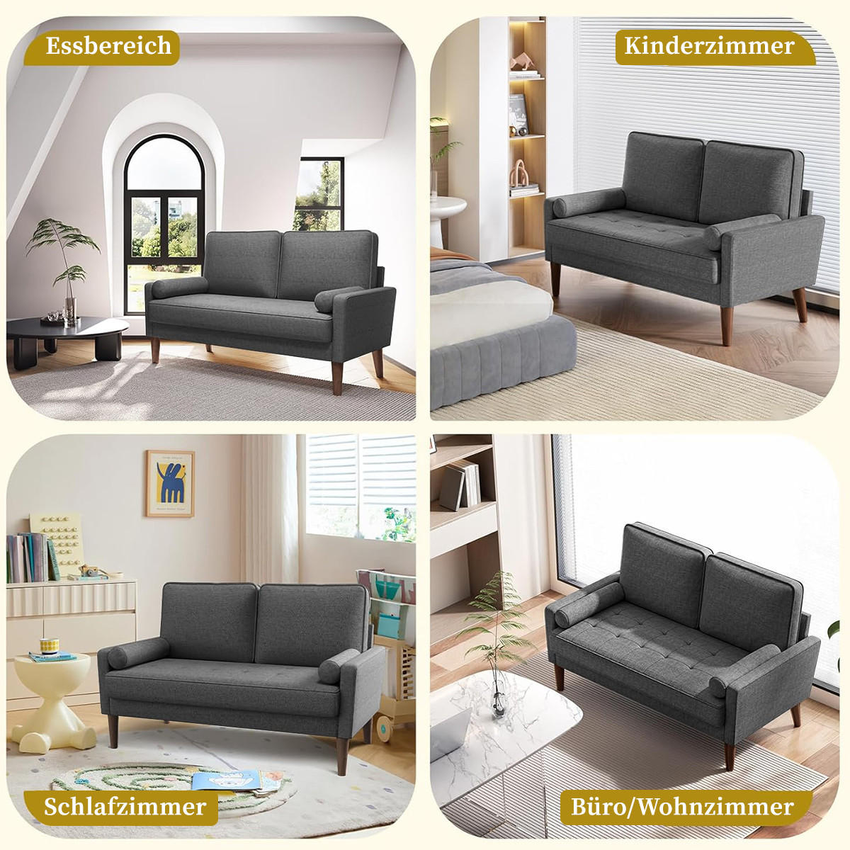 SOFA 2-Sitzer Modernes Kleines Sofa 120 cm,Stoffcouch mit Armlehne Knopf-Design, inkl. 2 Wurfkissen Couch für Wohnzimmer,Gästezimmer,Wohnung,Grau - Grau, Textil (51/46/121cm)