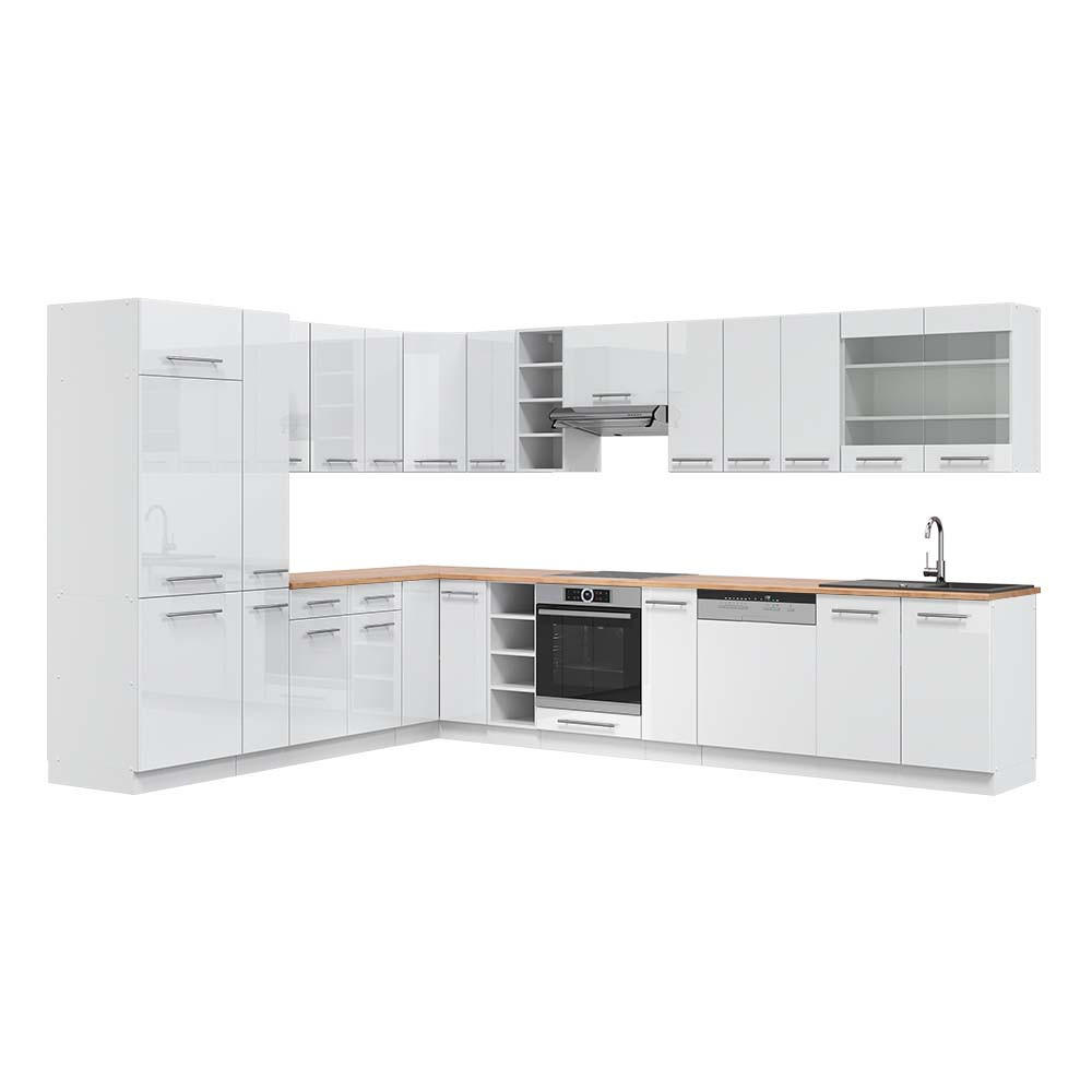 ECKKÜCHE Fame-Line Weiß Hochglanz/Weiß 347 x 257 cm, AP Eiche - Weiß Hochglanz/Weiß, Holzwerkstoff (347/81.6/60cm) - Vicco
