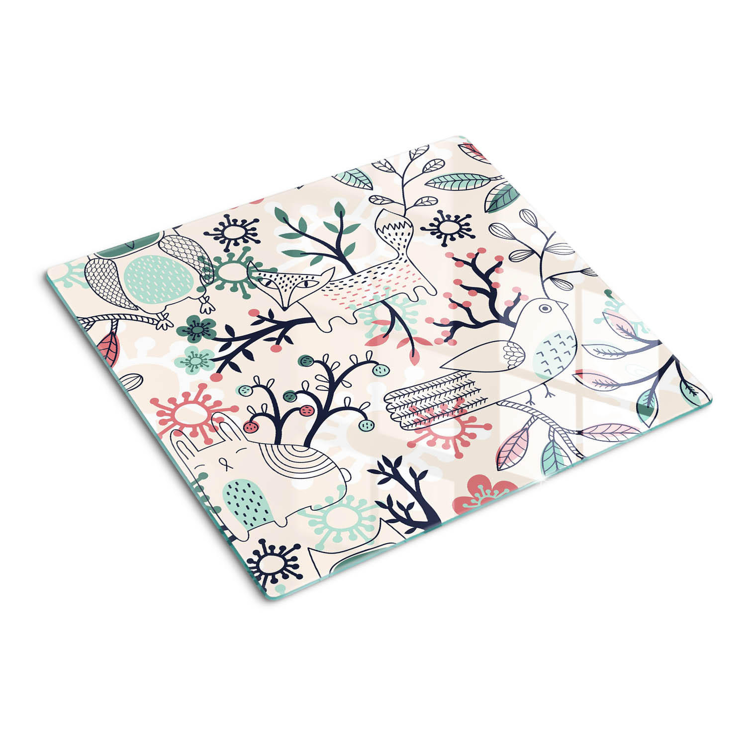GLASPLATTE 60x52 cm Tiere und Blumen - Blau/Hellgrau, Glas (60/0.4/52cm) - TULUP