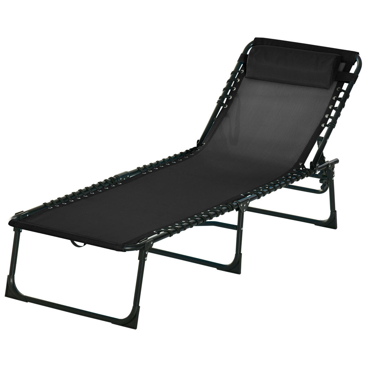 GARTENSONNENLIEGE, Einheitsmodell, Negro, 4-fach verstellbar mit Kordelsystem, 189 x 58 x 30 cm - Schwarz, Metall (189/30/58cm) - Vallsero