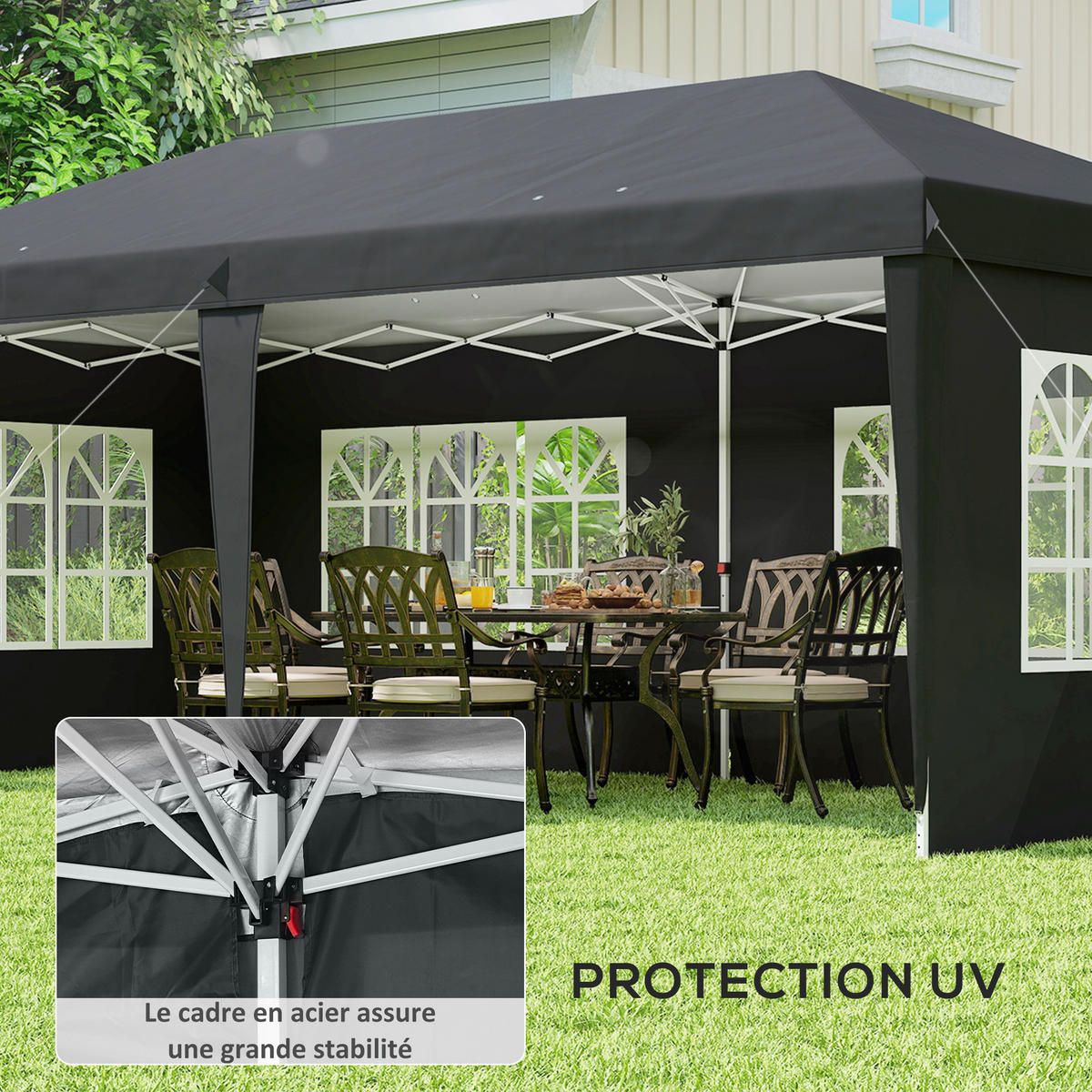 PAVILLON DE-14039 3/6 m, 3 Seiten abnehmbar Schwarz - Schwarz, Textil (295/270/585cm) - ComfortXL