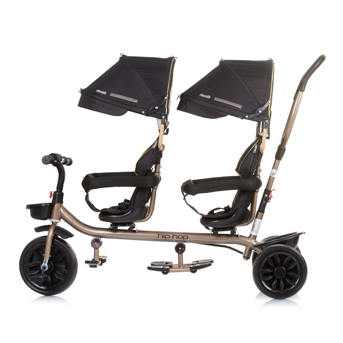 ZWILLINGSDREIRAD Hip Hop schwarz zwei Kinder, bis 40 kg, Sitze 360° drehbar - Schwarz, Metall (131/49/95cm) - Chipolino