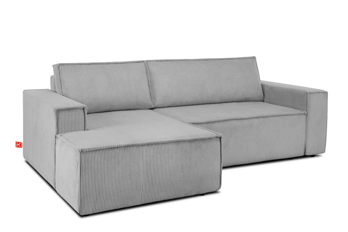 ECKSCHLAFSOFA-LINKS NAPI in Pet Friendly Cord-Stoff, hellgrau - Hellgrau/Schwarz, Textil (262/148cm) - KONSIMO®