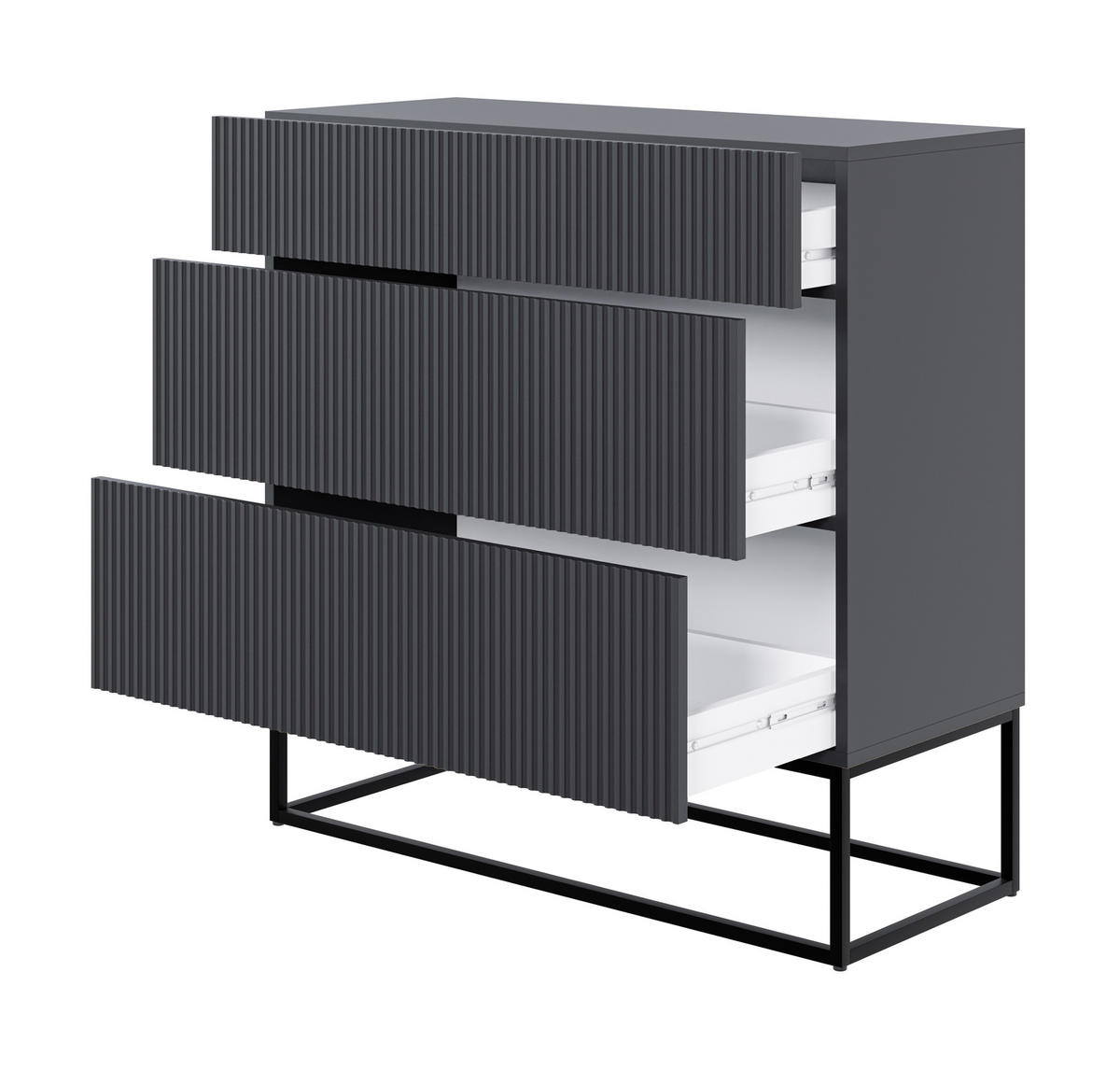 KOMMODE Veldio Schwarz mit schwarzen Beinen 90 cm - Schwarz, Holzwerkstoff/Metall (90/90/38cm) - Selsey