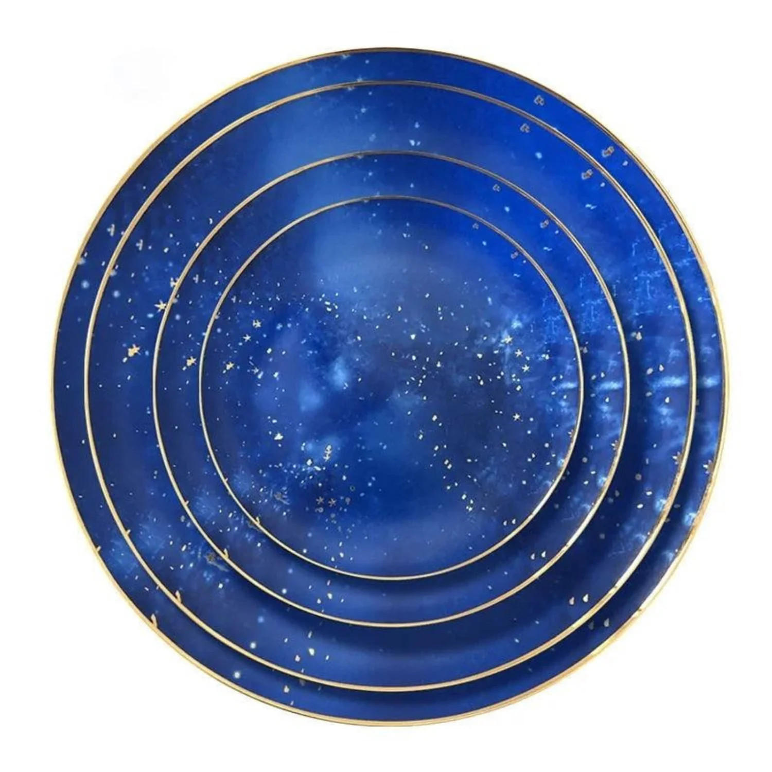 TELLERSET Blauer Sternenhimmel Bone China Blau Gold 4tlg Ø30 Ø26 Ø20 Ø16 cm - Blau/Goldfarben, Keramik (30/2/2cm) - Quality Elegance