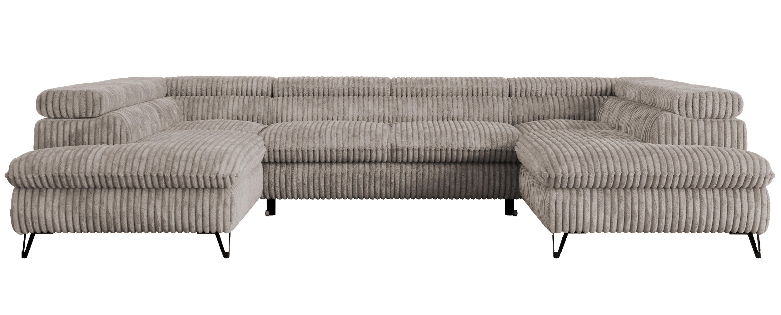 WOHNLANDSCHAFT PEDRO U Cord Hellbraun - Hellbraun/Schwarz, Textil/Metall (346/76/208cm) - MKS