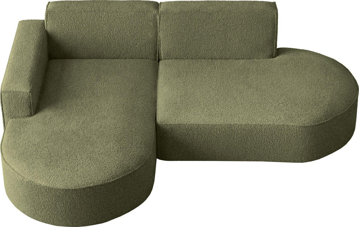 ECKSOFA Hana L-Form 3-Sitzer Ecke Links, Boucle, Grün 241/73/168 cm - Schwarz/Grün, Textil/Metall (241/168cm) - WFL GROUP