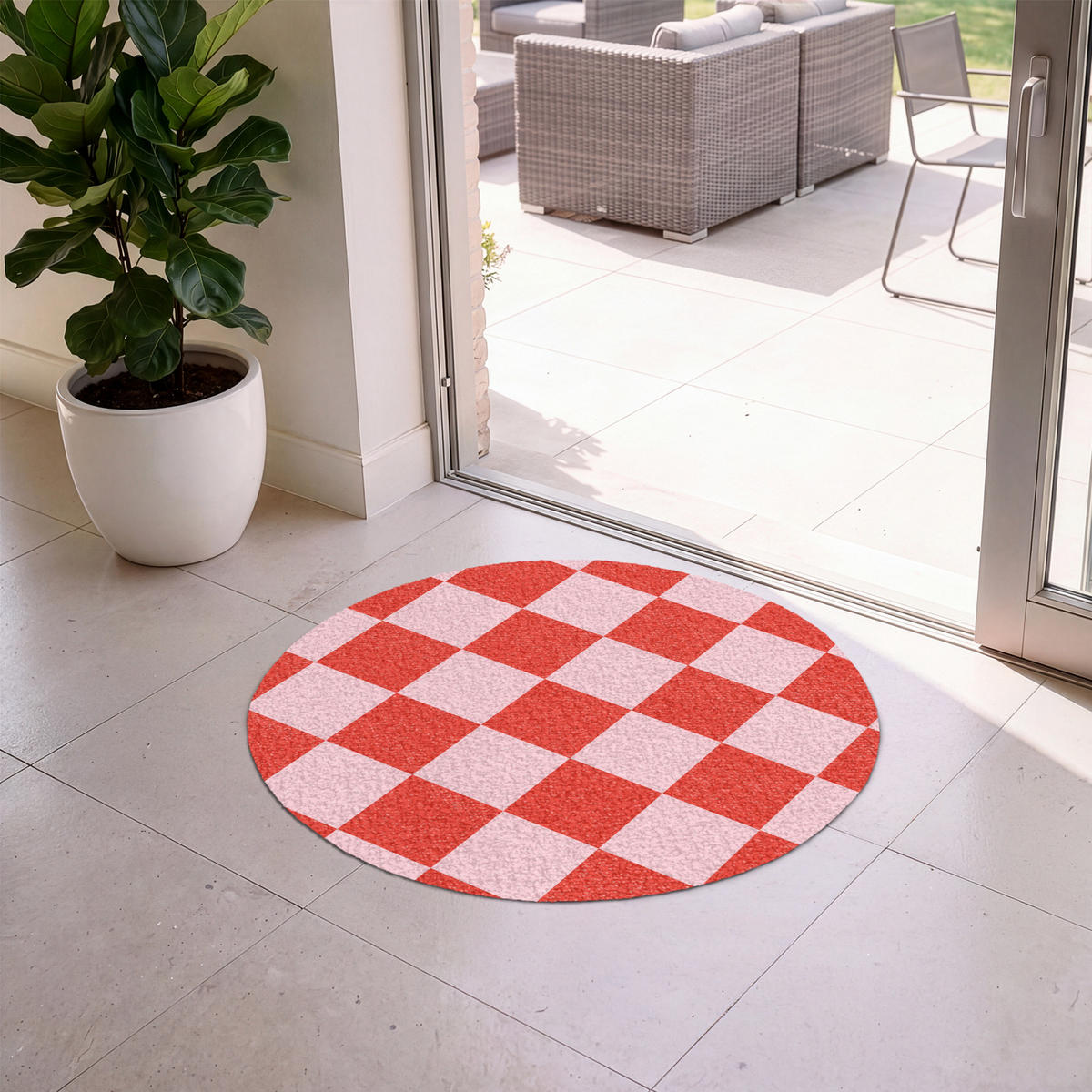 ROHOŽKA Šachovnicový vzor - červená - růžová - kostky 90x90 cm - červená, textil/umělá hmota (90/0.4cm) - MuchoWow