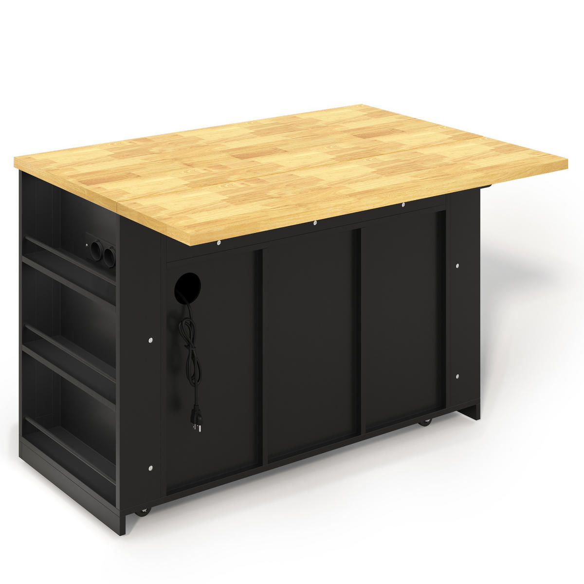 KÜCHENINSEL 130/50/87 cm Schwarz mit ausklappbarer Arbeitsplatte, 3-stufigem Ablageregal und 3 Schubladen - Schwarz, Holz/Holzwerkstoff (80/87/130cm) - Oxeza