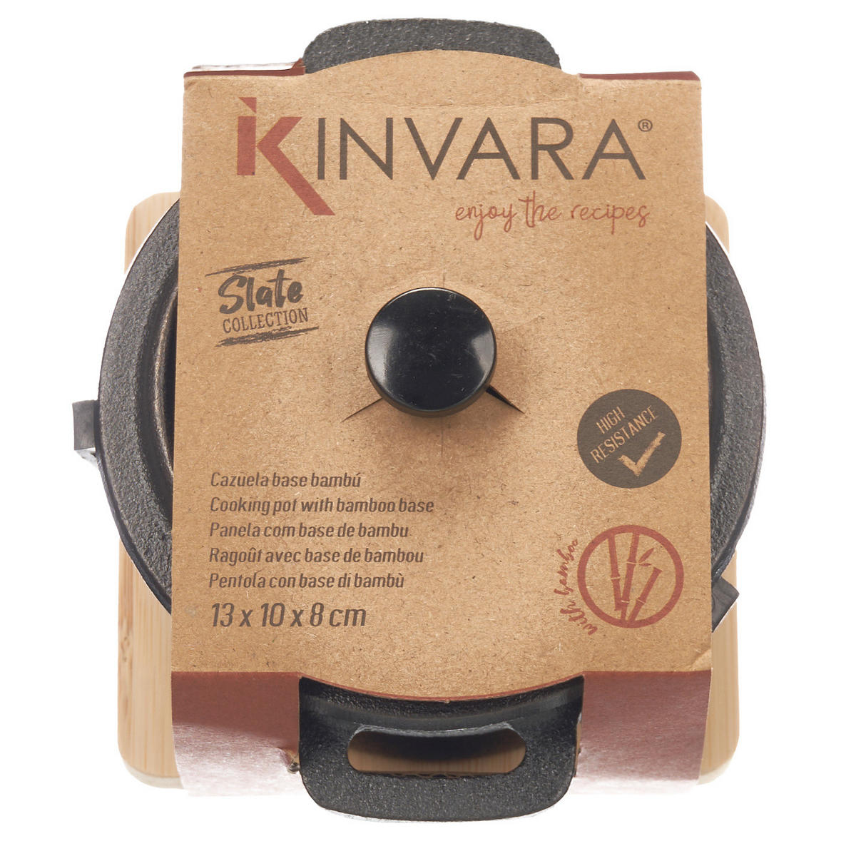 TOPF aus Eisen auf Bambusunterlage Slate Schwarz 13/10/8,5 cm - Schwarz, Metall (10/8.5/13cm) - Kinvara