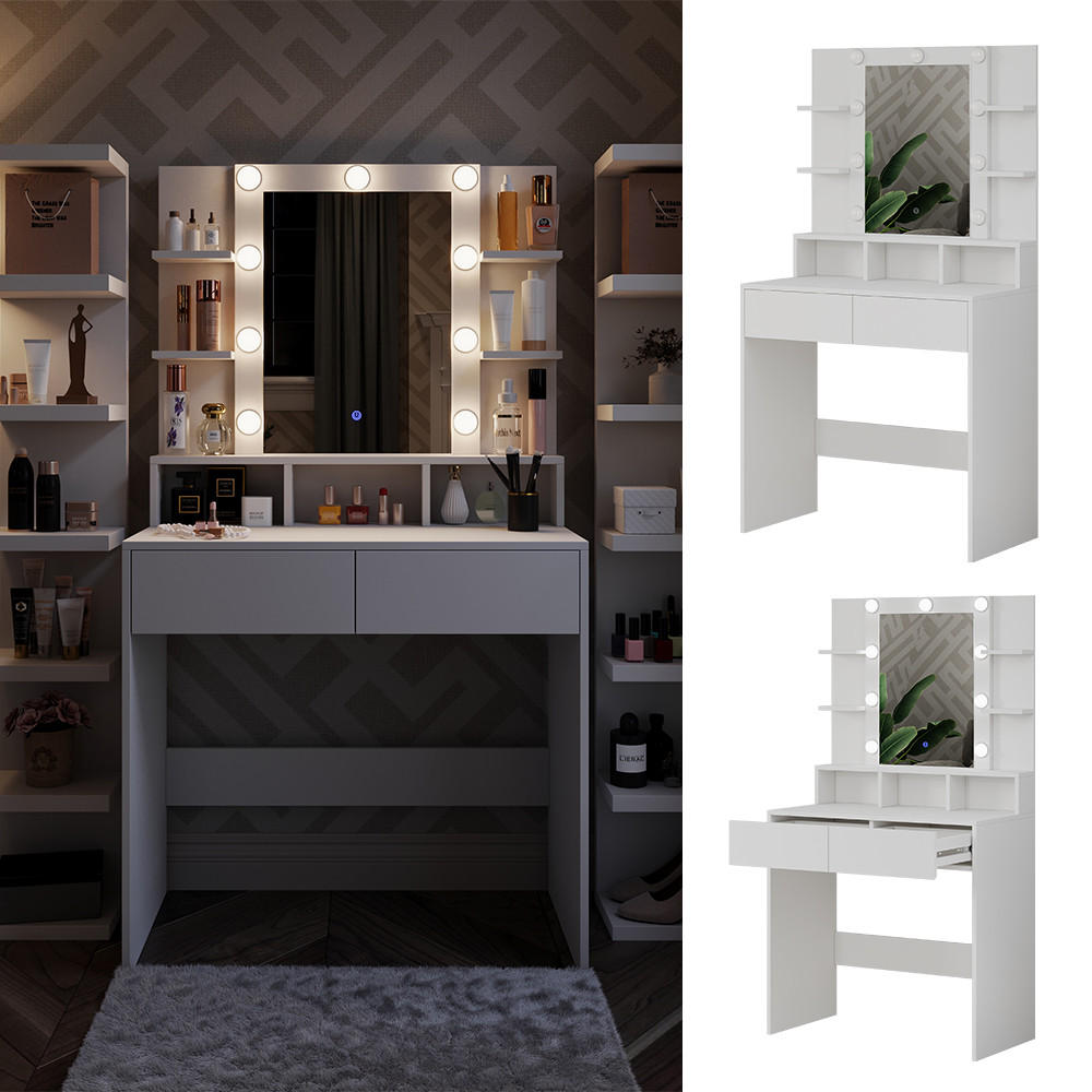 SCHMINKTISCH Taylor Weiß 80 cm mit LED Beleuchtung - Weiß, Holzwerkstoff (80/146.5/40cm) - Vicco