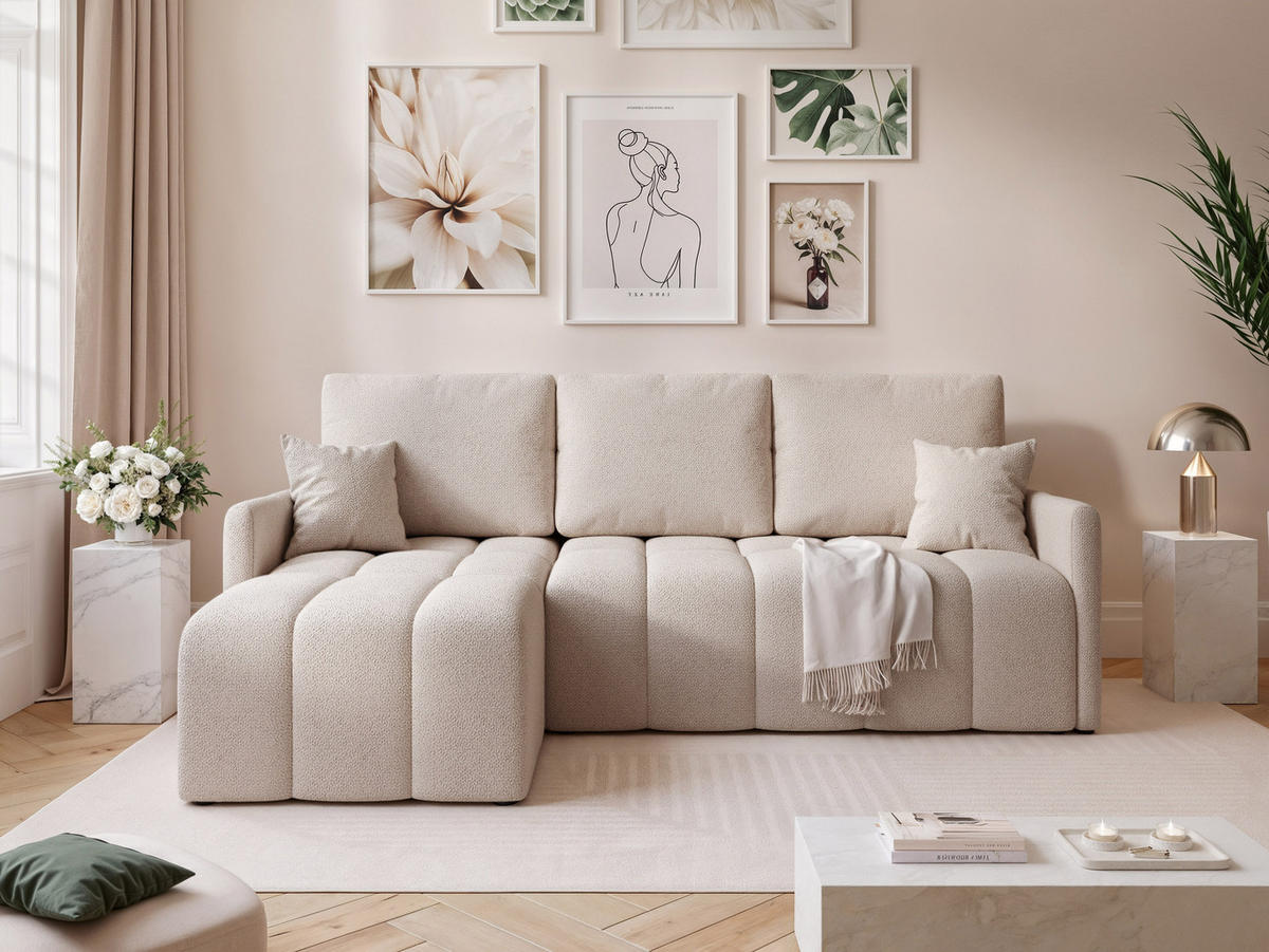 ECKSOFA LUPOO mit Schlaffunktion und Bettkasten Beige - Beige, Holzwerkstoff/Kunststoff (213/152cm) - Idohome