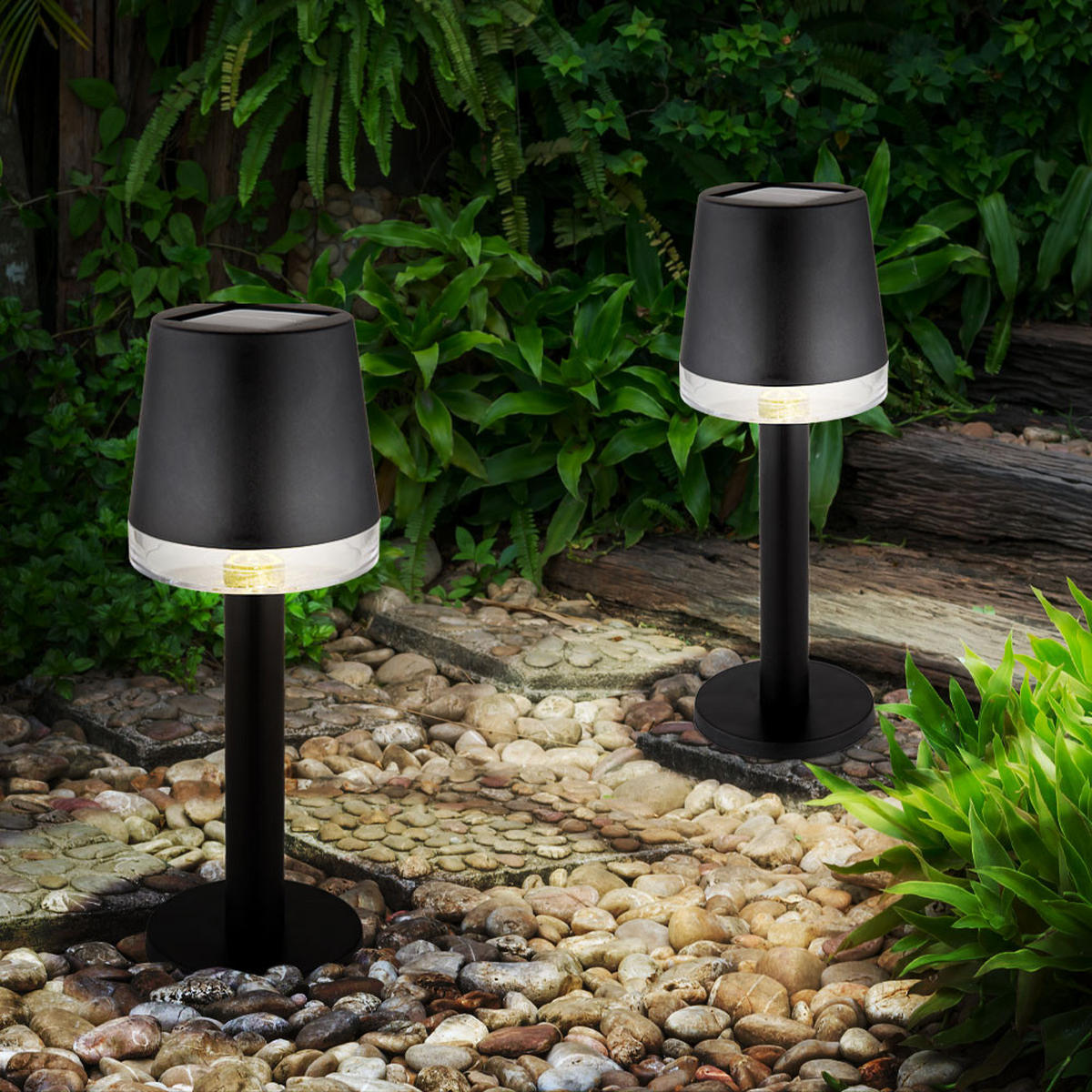 LED AUSSENLEUCHTE Solar Tischlampe Schwarz 2er Set - Schwarz, Kunststoff (8/8/21.5cm) - Globo Lighting