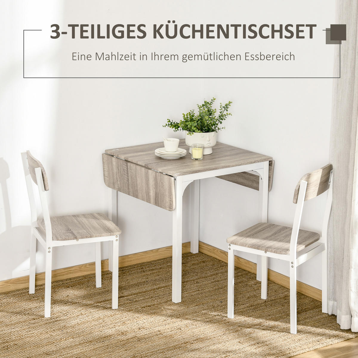 ESSGRUPPE, MDF, Stahl, Natur+Weiß - Naturfarben, Kunststoff (70/75/110cm) - HOMCOM