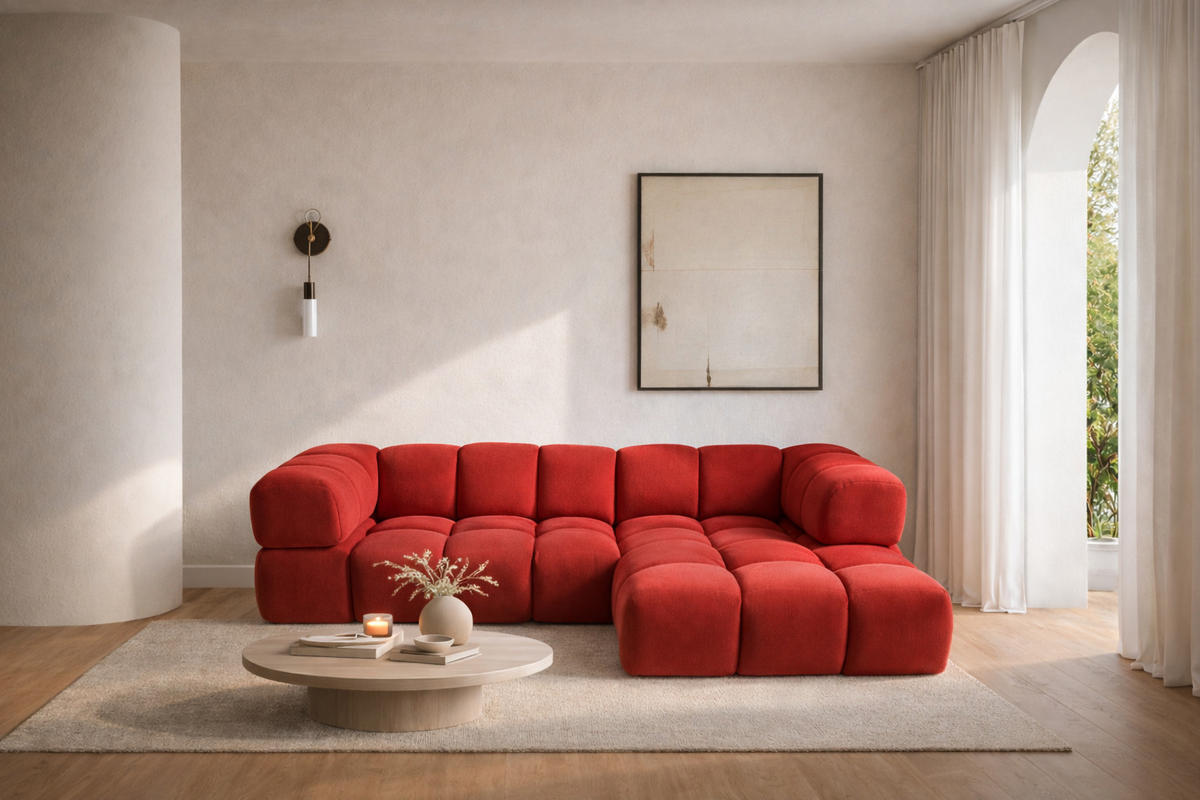 ECKSOFA L-Form Averro, stoff Bluvel, Rotwein, Rechts - Dunkelrot, Holz (280/150cm) - Kaiser Möbel