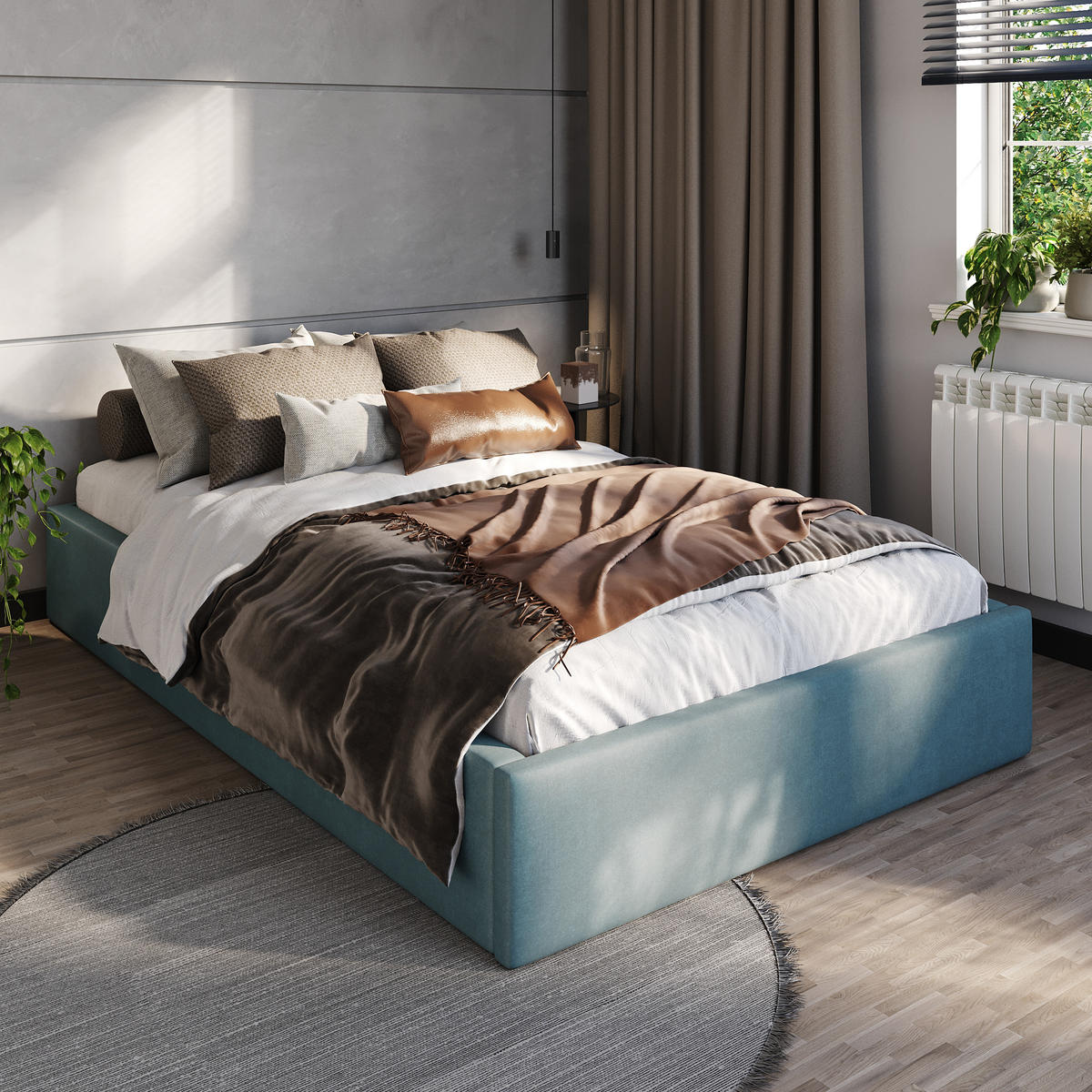 POLSTERBETT 120x200cm Bett mit Stauraum Lattenrost Meerfarbe - Blau, Holz/Holzwerkstoff (120/200cm) - Muralo