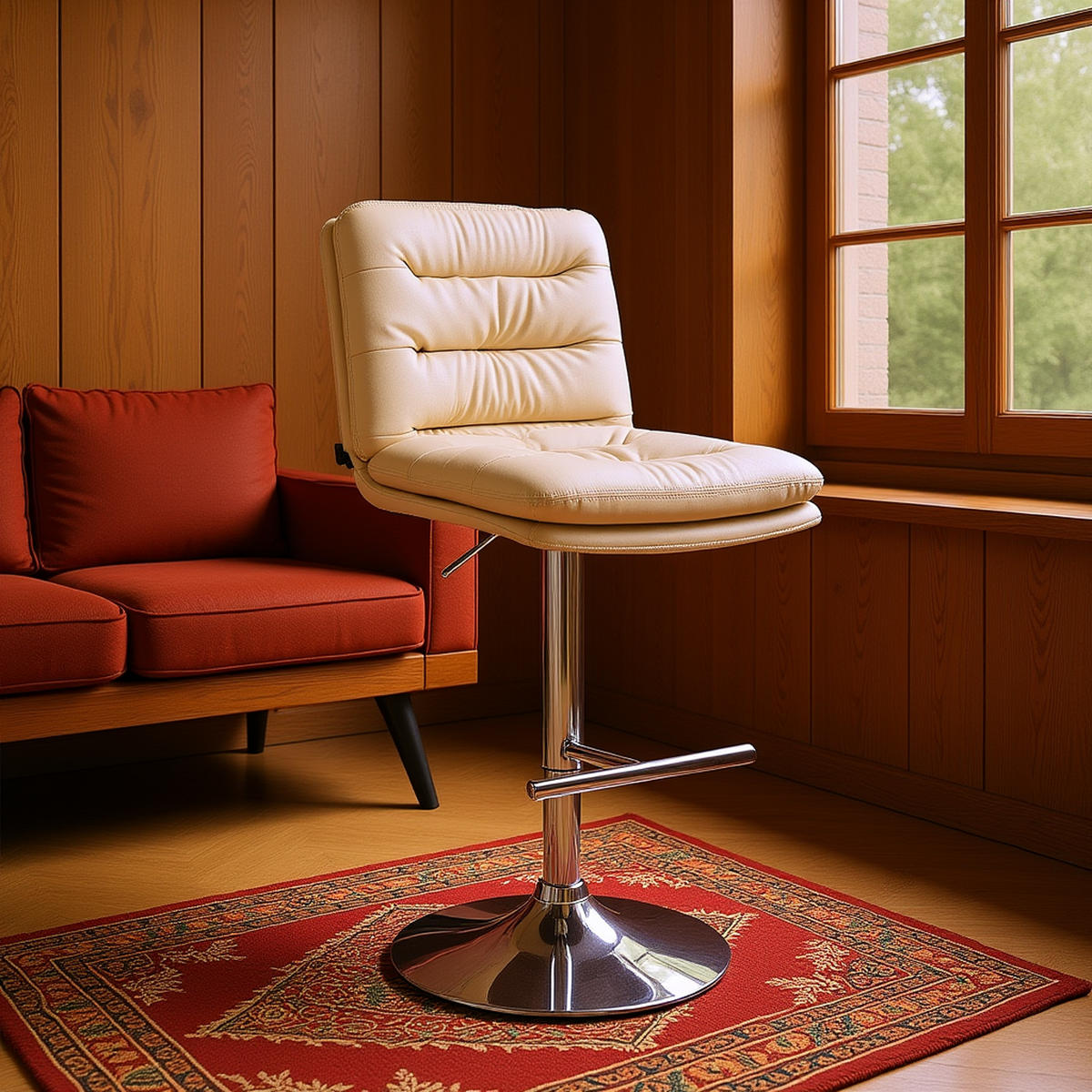 BARHOCKER 2er Set Diamant Kunstleder chrom creme - Chromfarben/Naturfarben, Kunststoff/Metall (42/116/56cm) - TPFLiving