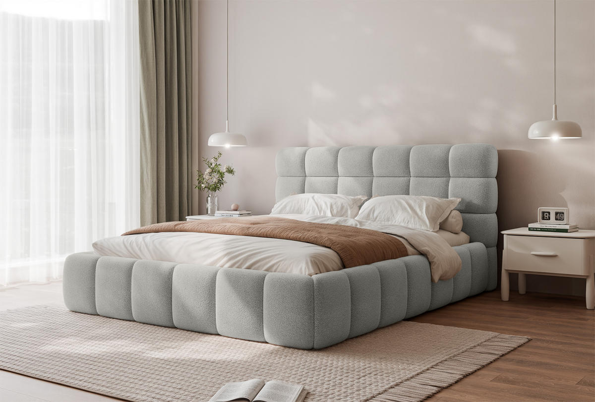 POLSTERBETT BIVIO 140x200 cm, Hellgrau - Grau, Textil (140/200cm) - Fedve