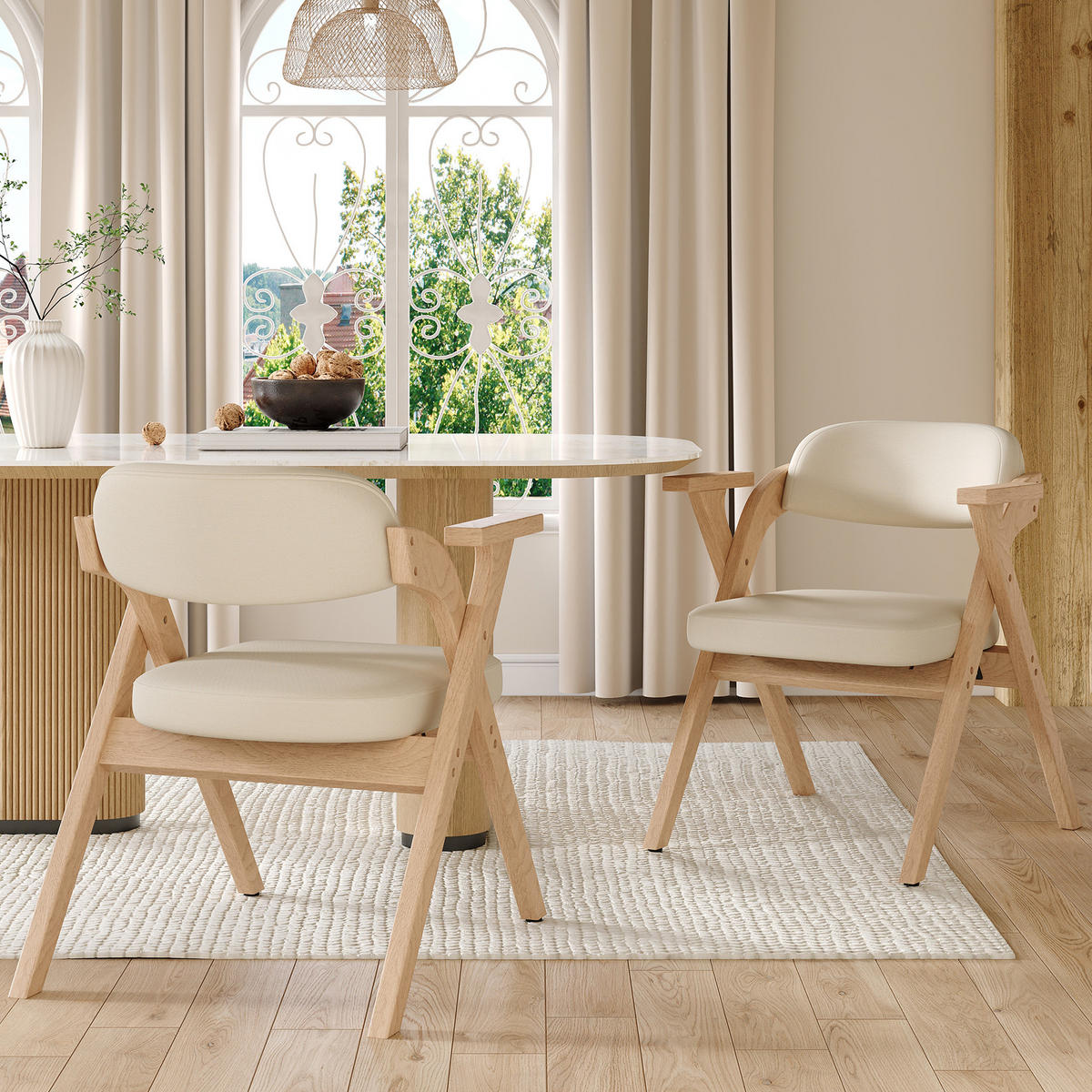 KLAPPSTUHL DE-35789 2 Stück mit Leinenbezug Beige - Beige, Holz (66.5/76/64.5cm) - ComfortXL