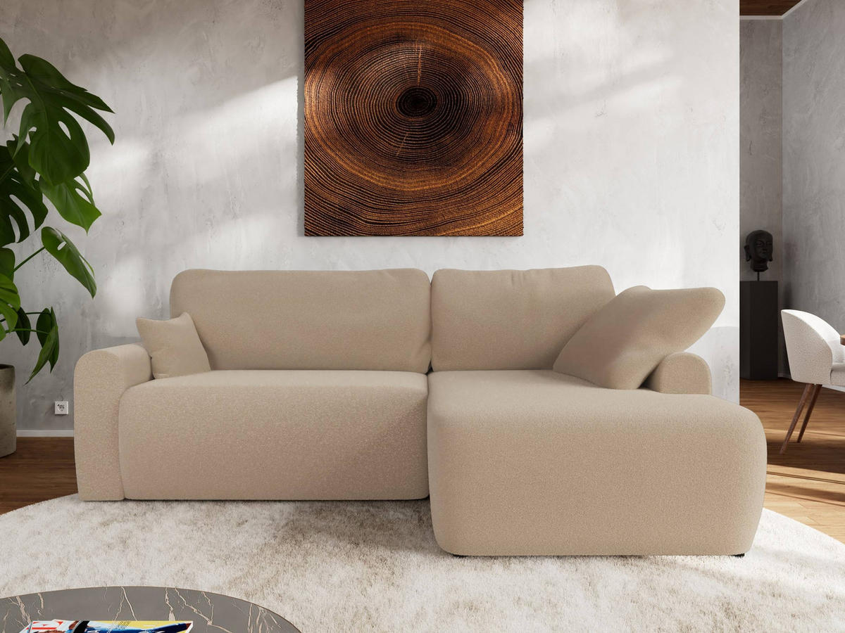 ECKSCHLAFSOFA CUBO L Hellbraun Boucle - rechts - Schwarz/Braun, Kunststoff/Textil (187/273cm) - MKS