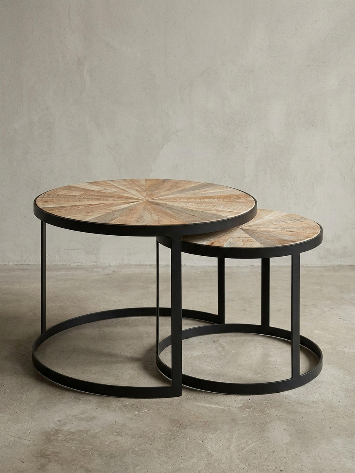COUCHTISCH 2er Set Massivholz Metall Platzsparend Handgefertigt ESINO, Braun 60x60x40 cm - Schwarz/Braun, Holz/Metall (60/60/40cm) - KADIMA DESIGN
