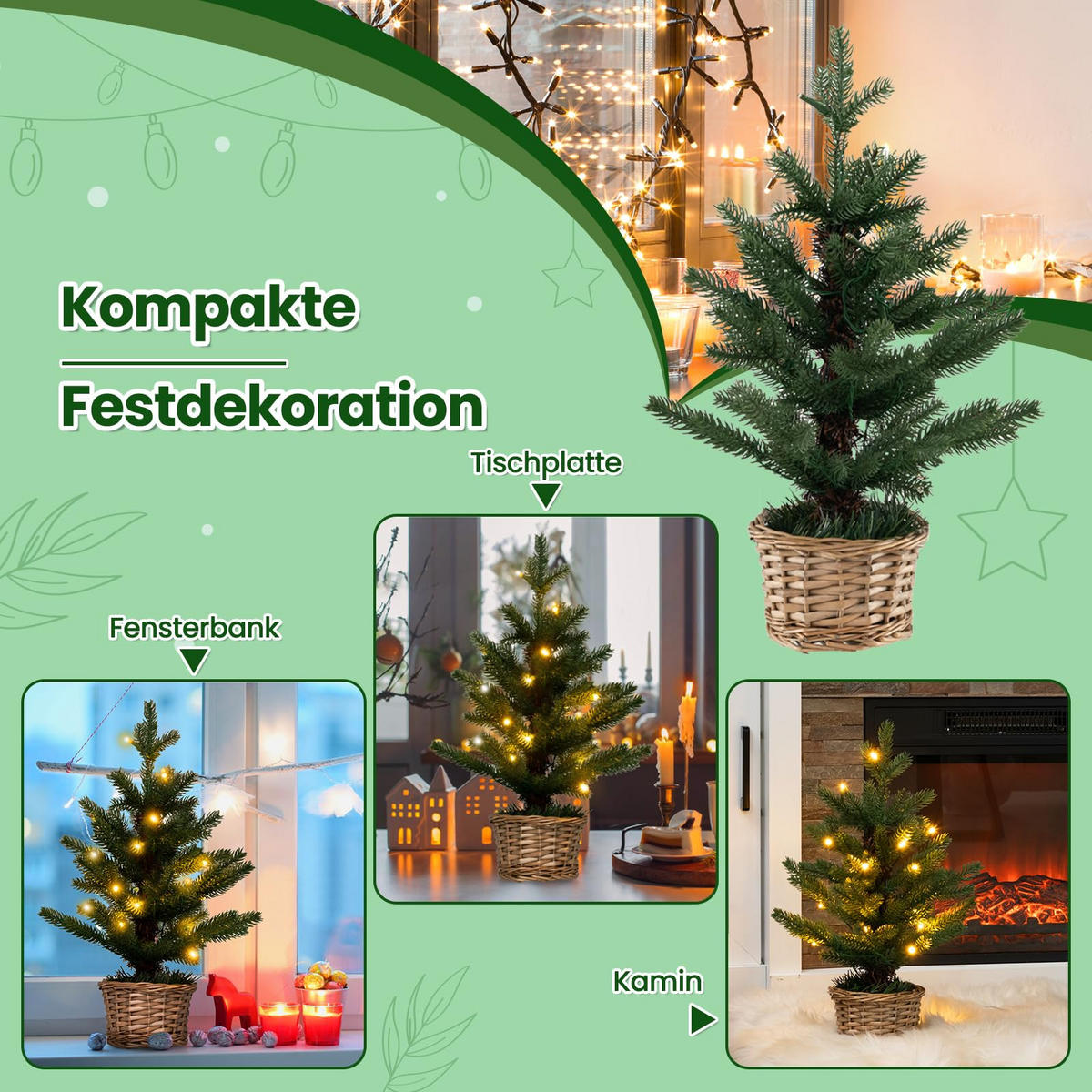WEIHNACHTSBAUM beleuchteter Mini Tisch Tannenbaum 48 cm grün - Grün, Kunststoff (48cm) - COSTWAY