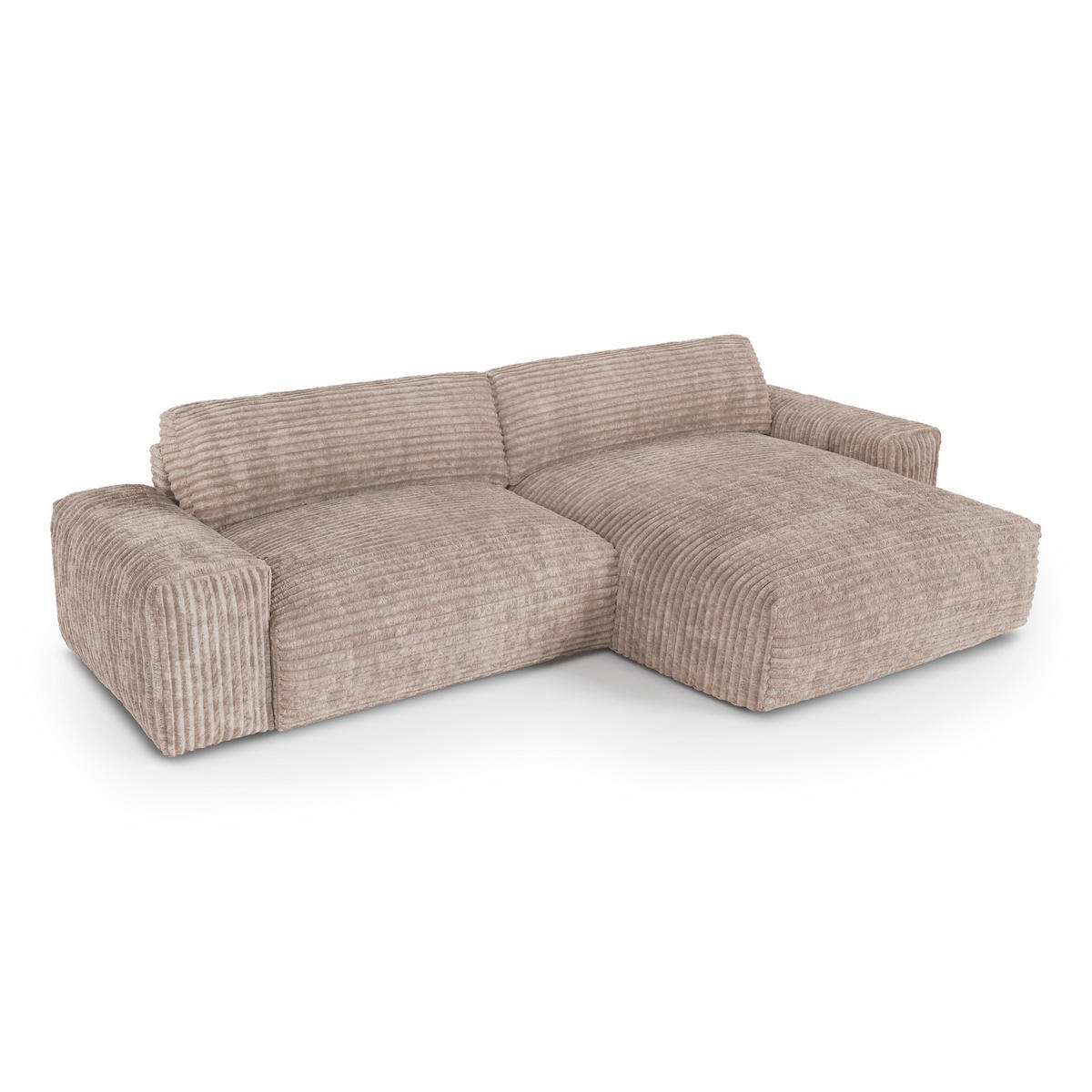 ECKSOFA RECHTS Gerippter Samt XXL Taupe 220cm - Taupe, Textil (220/120cm) - Sia Home
