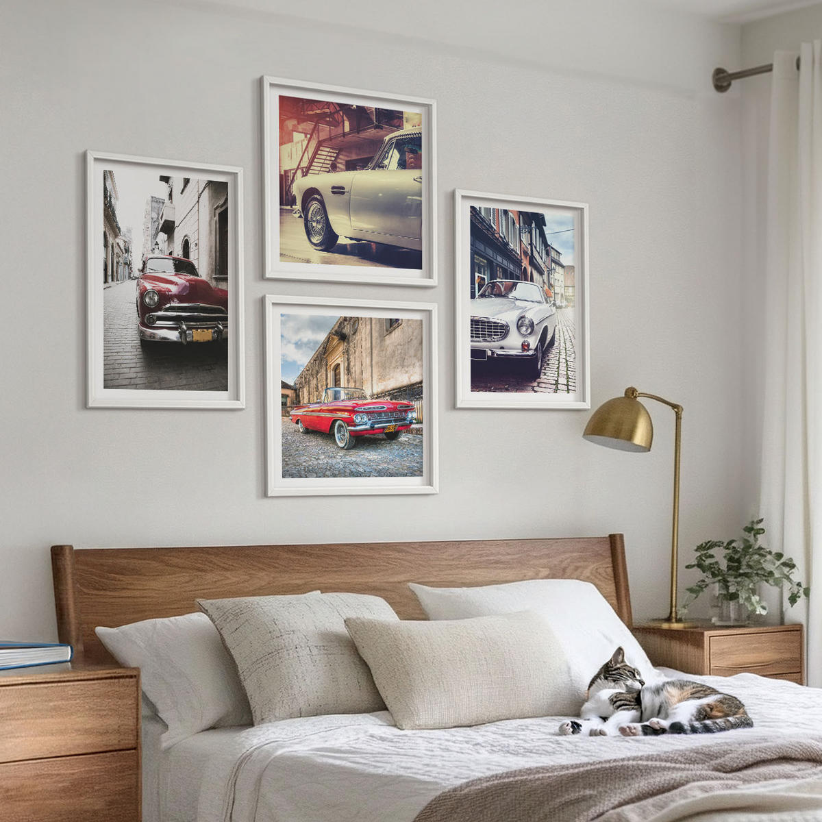 WANDBILDER 4er-Set - 50x50 cm & 40x60 cm Weißer Rahmen - Oldtimer in Städten - Weiß, Kunststoff (50/50cm) - ArtPrintCave