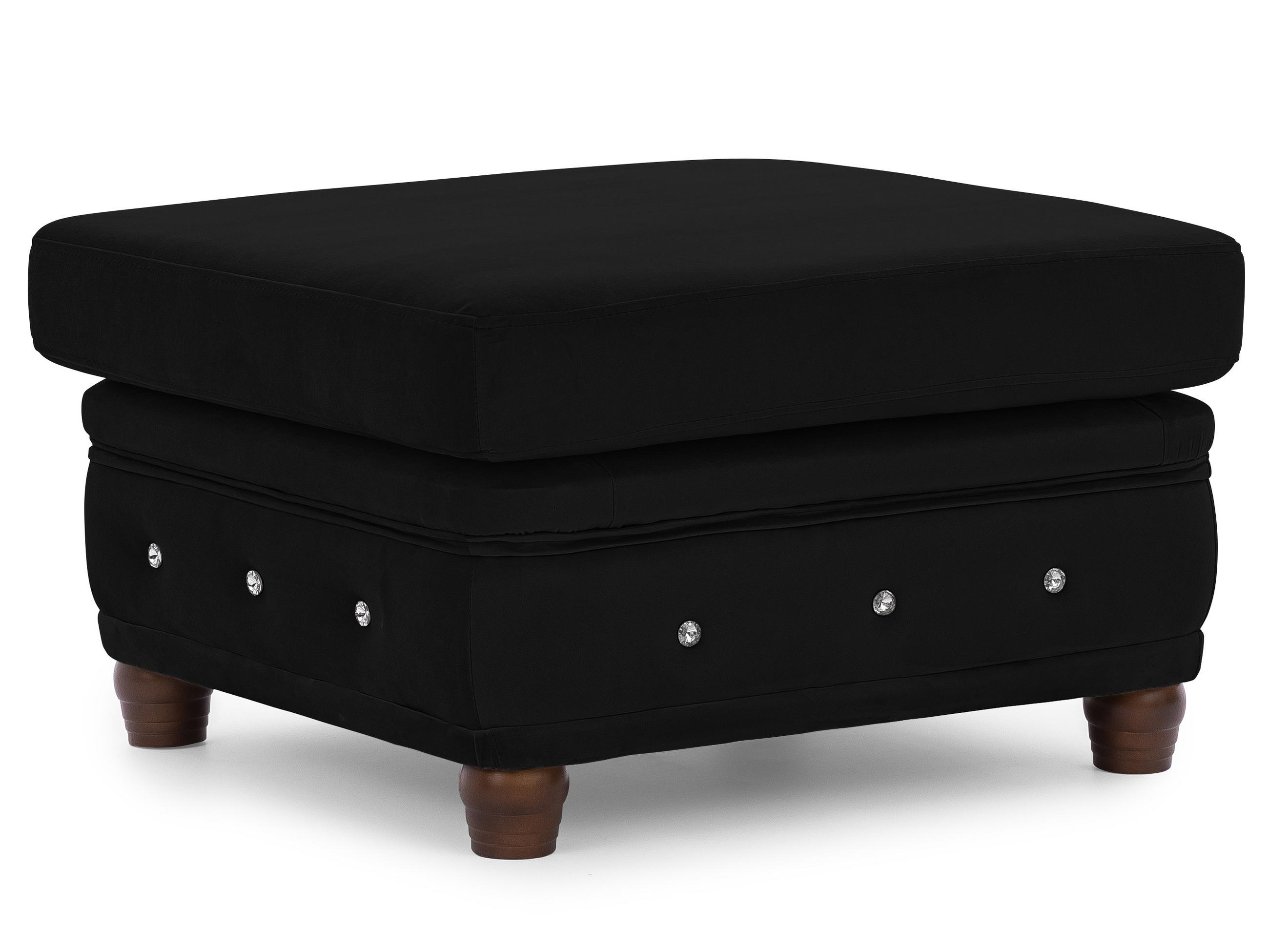 HOCKER Chesterfield Cleo Blink Schwarz Samt mit Kristallsteppung und braunen Massivholzfüßen - Schwarz/Braun, Holz/Textil (75/45/70cm) - S-Style Möbel