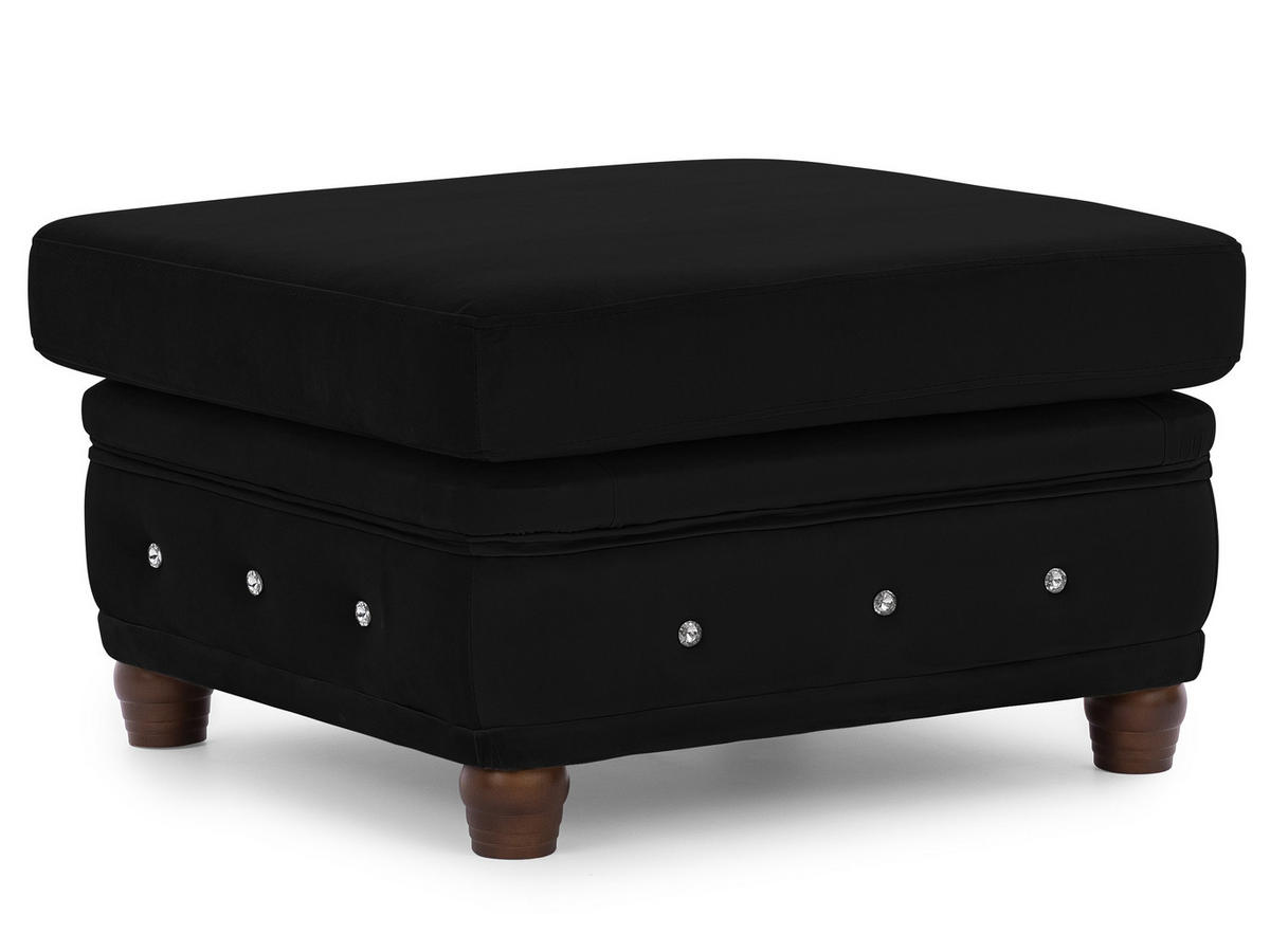 HOCKER Chesterfield Cleo Blink Schwarz Samt mit Kristallsteppung und braunen Massivholzfüßen - Schwarz/Braun, Holz/Textil (75/45/70cm) - S-Style Möbel