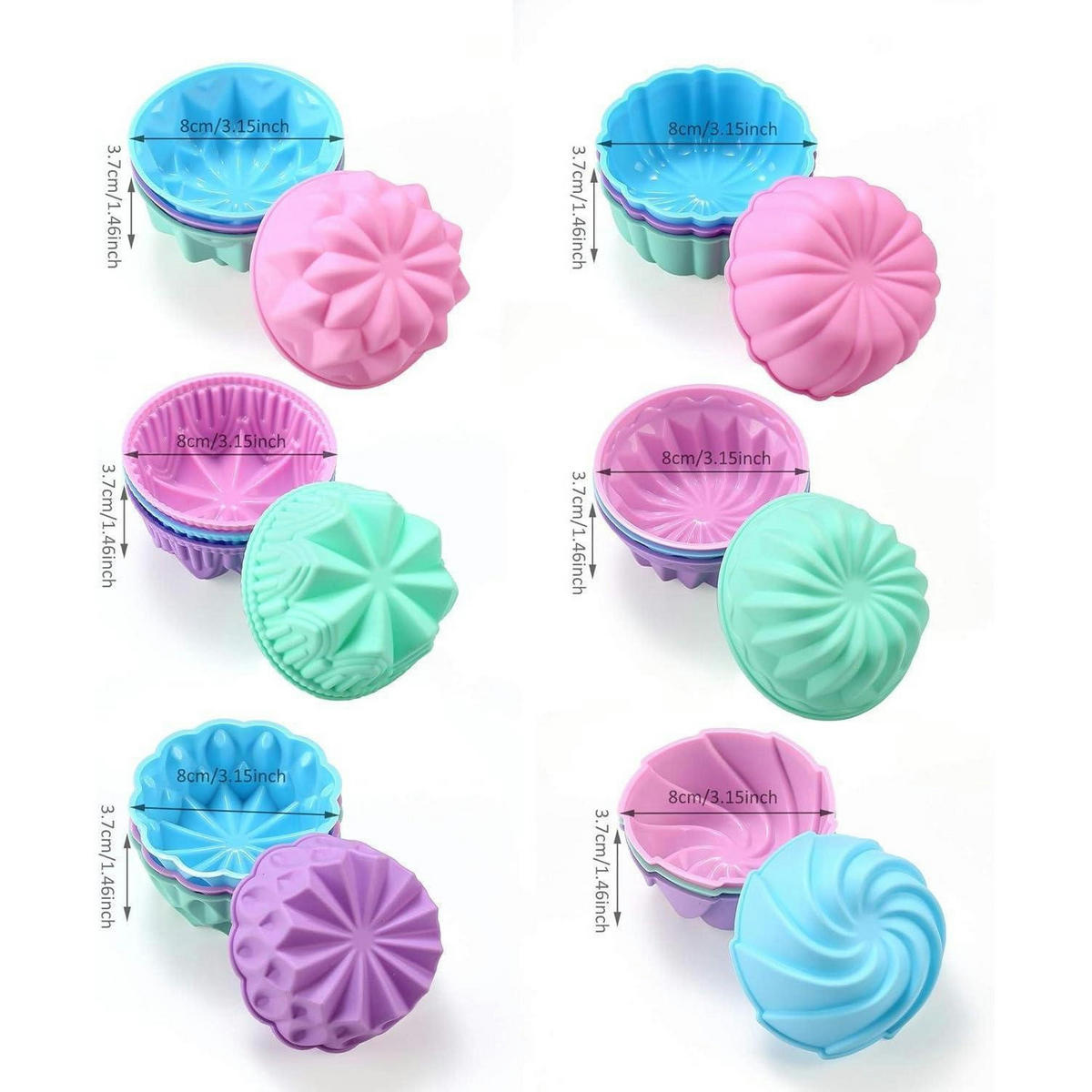 MUFFINBACKFORMEN 24 Stück Set Silikon 7,6 cm - Multicolor, Kunststoff (7.6/3.7/7.6cm)