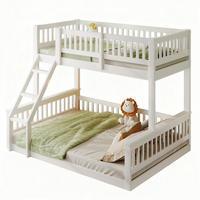 ETAGENBETT 90/200 + 140/200 cm mit Leiter und Bettgitter aus Massivholz, Weiß - Weiß, Holz (90/200cm) - Redom